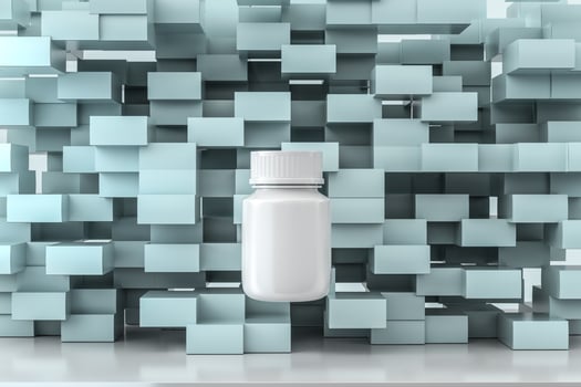 3d rendering, white medicine bottle with package boxes photo