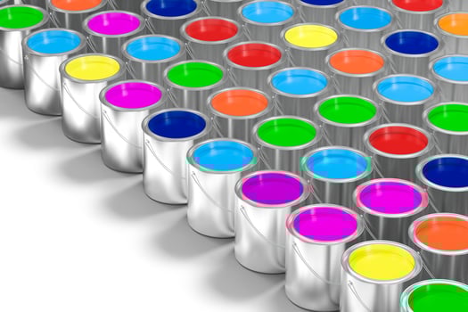 The buckets of colorful paint with white background, 3d rendering. photo