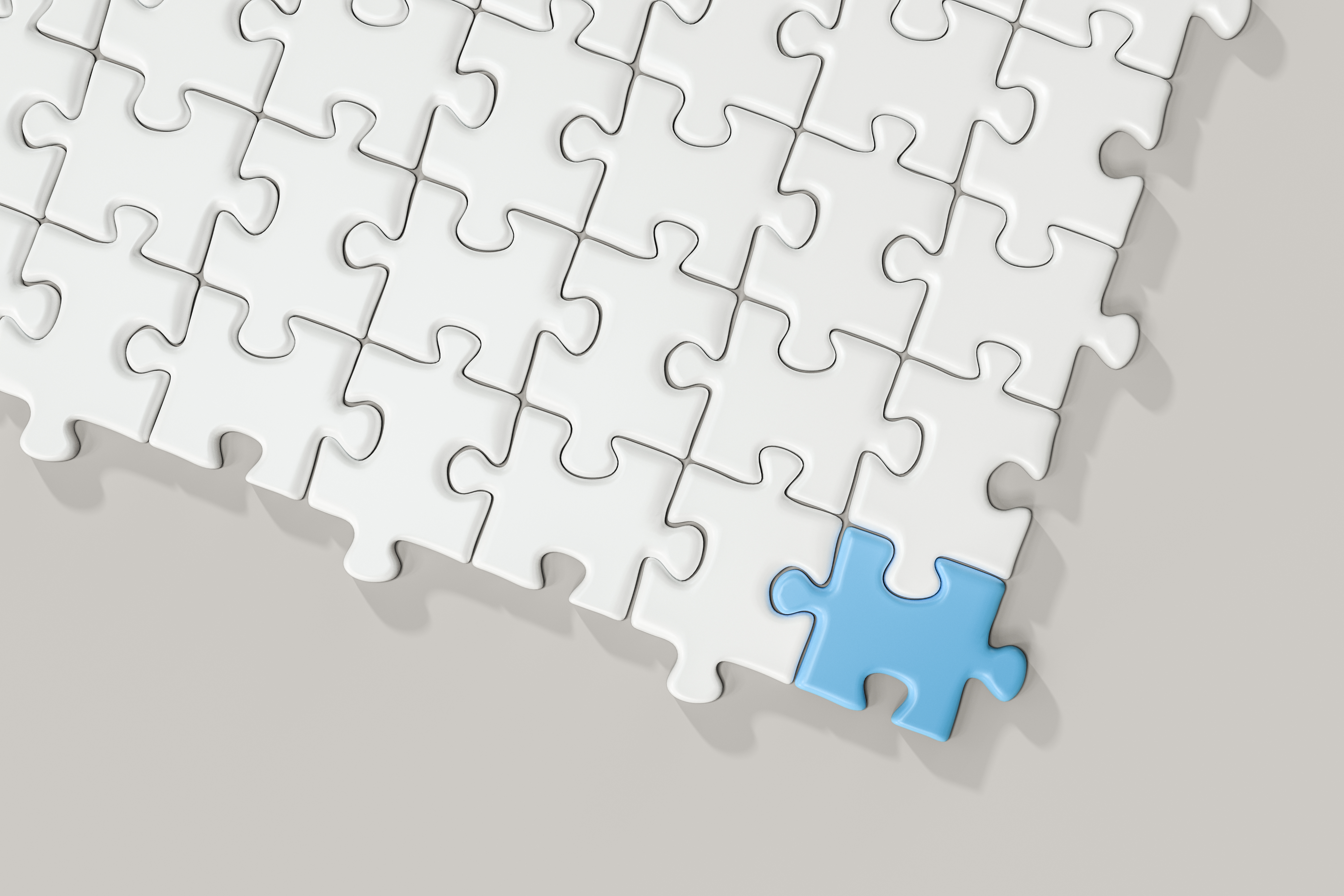 Blank puzzles arranged neatly with white background, 3d rendering. photo
