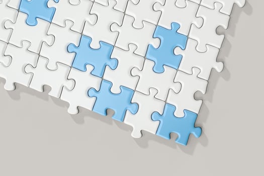 Blank puzzles arranged neatly with white background, 3d rendering. photo