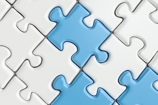 Blank puzzles arranged neatly with white background, 3d rendering. photo
