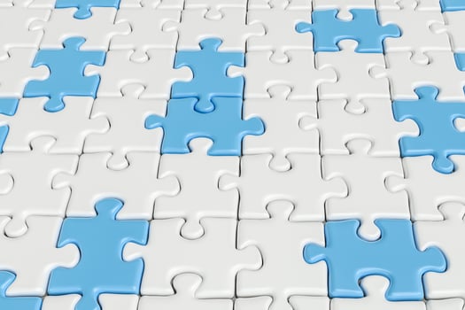 Blank puzzles arranged neatly with white background, 3d rendering. photo