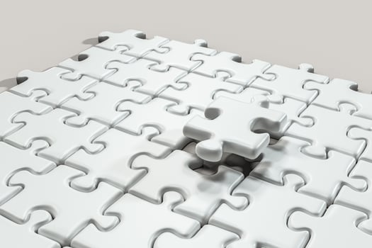 Blank puzzles arranged neatly with white background, 3d rendering. photo