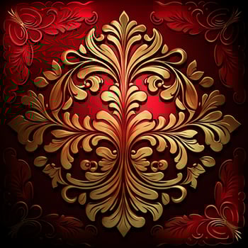 Shining red floral jewelry brocade textile metallic shine pattern art concept old new style design ornate on a dark background. AI Generative photo