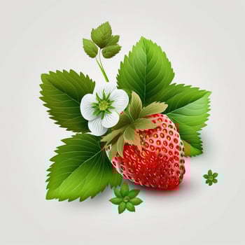 Strawberry with leaves white background fruit healthy fresh green leaves red. AI Generative photo
