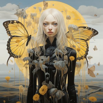 A girl with butterfly and flowers photo