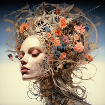 A girl with butterfly and flowers photo