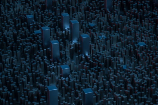 Dark technological lines background with cubes and lines, 3d rendering. photo