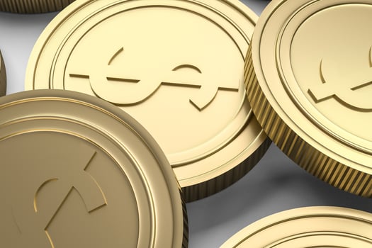 golden currency coins with white background, 3d rendering photo