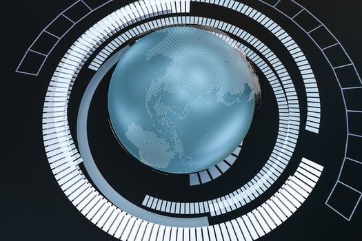 3d rendering, data and earth graphics with HUD elements photo