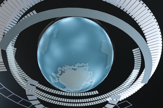 3d rendering, data and earth graphics with HUD elements photo