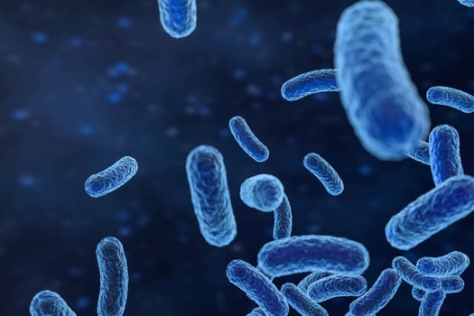 Infectious virus with surface details on blue background, 3d rendering. photo