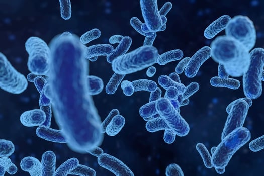 Infectious virus with surface details on blue background, 3d rendering. photo