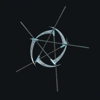 The terrible scythe with dark background, 3d rendering. photo