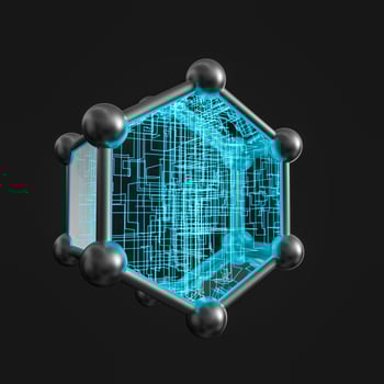 Blue hexagon and glowing lines crossed, 3d rendering. photo