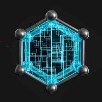 Blue hexagon and glowing lines crossed, 3d rendering. photo