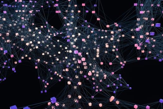 Glowing nodes with variational lines, 3d rendering photo