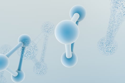 3d rendering, blue chemical formula with particle effects photo