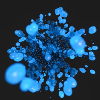 Glowing and flying spheres with dark background, 3d rendering photo