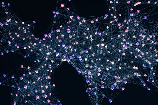Glowing nodes with variational lines, 3d rendering photo