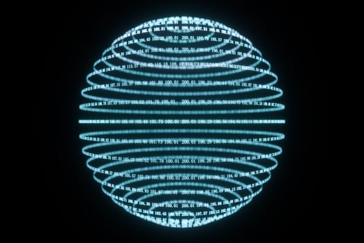 Digital lines made of numbers, globe big data background, 3d rendering photo