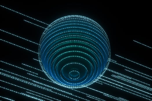 Digital lines made of numbers, globe big data background, 3d rendering photo