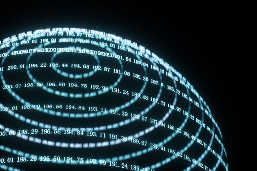 Digital lines made of numbers, globe big data background, 3d rendering photo