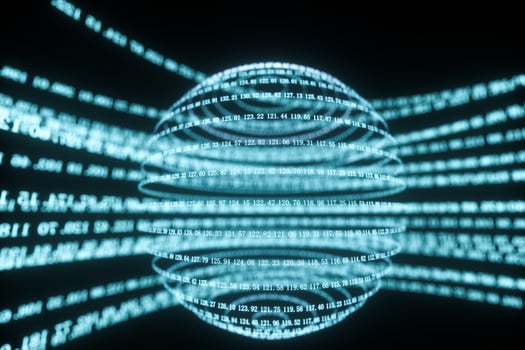 Digital lines made of numbers, globe big data background, 3d rendering photo