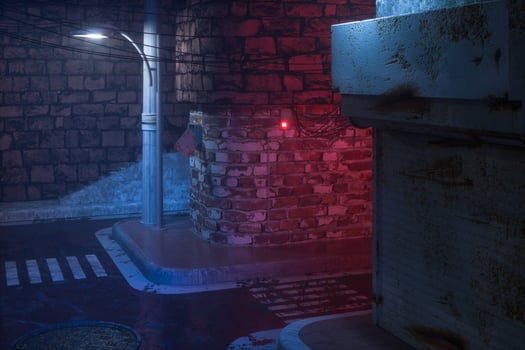 Vintage streets with colorful lights at night, 3d rendering. photo