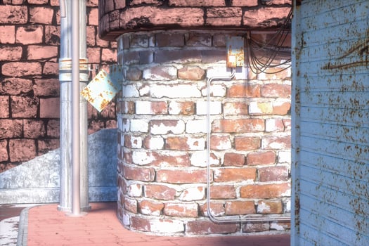 The retro city street with brick buildings on the side, 3d rendering. photo
