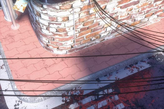 The retro city street with brick buildings on the side, 3d rendering. photo