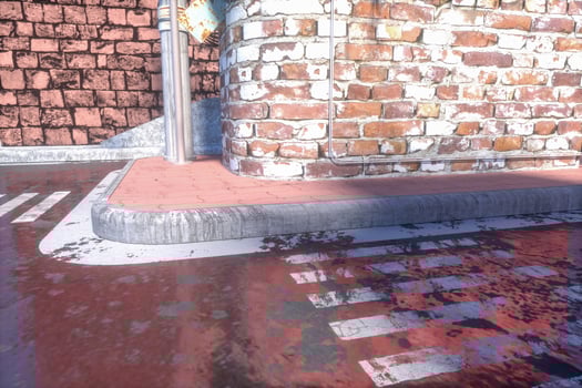The retro city street with brick buildings on the side, 3d rendering. photo