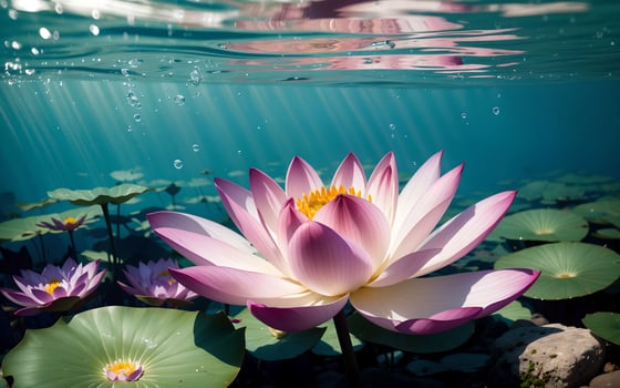 The Exquisite Pink Lotus Blossom Submerged in Tranquility ai generated photo