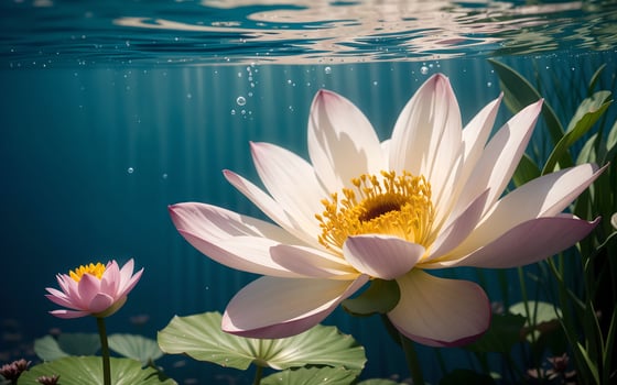 The Exquisite Pink Lotus Blossom Submerged in Tranquility ai generated photo