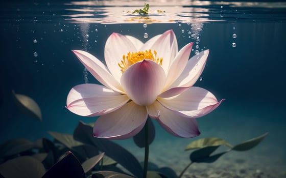 The Exquisite Pink Lotus Blossom Submerged in Tranquility ai generated photo