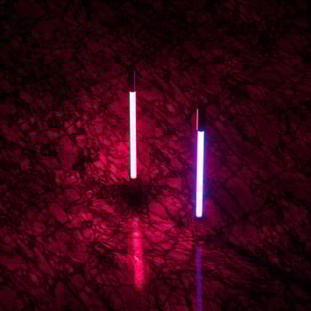 Glowing neon tubes and marble background, 3d rendering. photo
