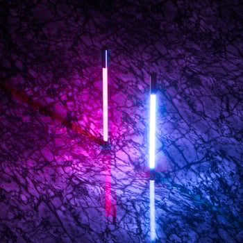 Glowing neon tubes and marble background, 3d rendering. photo