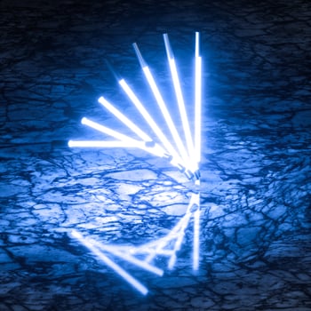 Glowing neon tubes and marble background, 3d rendering. photo