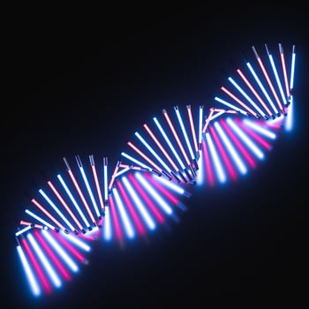Glowing neon tubes and DNA shape, 3d rendering. photo