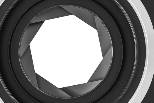 3d rendering, camera lens in a dark studio background photo
