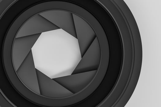 3d rendering, camera lens in a dark studio background photo