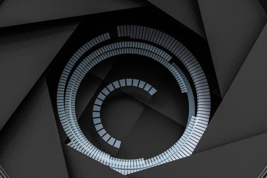 3d rendering, camera lens in a dark studio background photo