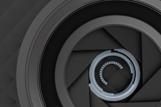 3d rendering, camera lens in a dark studio background photo