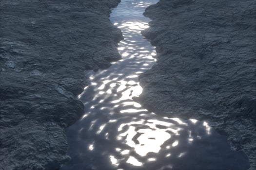The river between the mountains in the morning, 3d rendering photo
