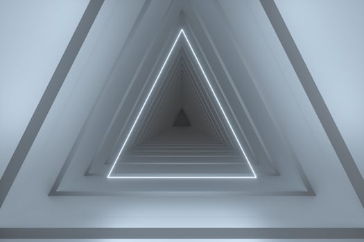 3d rendering, triangle tunnel with glowing lines background photo