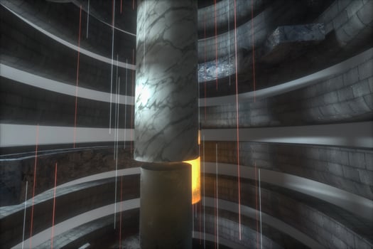 An abandoned round tunnel building in darkness, with scene of science fiction, 3d rendering. photo
