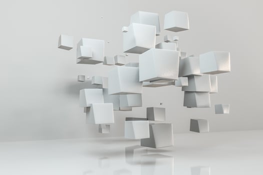 3d rendering, creative cubes with warped shape photo
