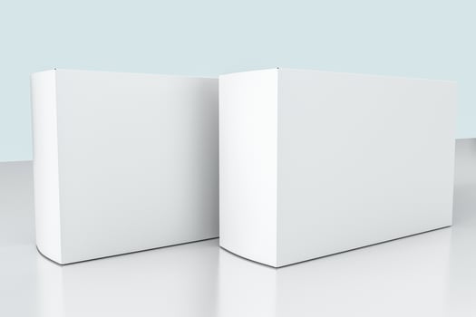 3d rendering, white packing boxes with white background photo