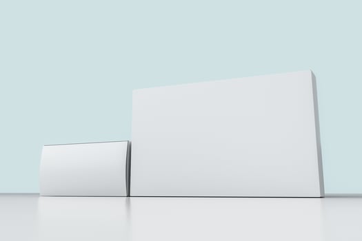 3d rendering, white packing boxes with white background photo