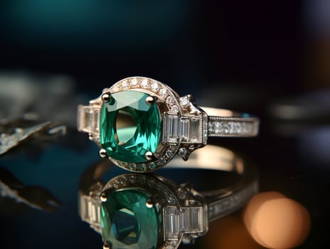 Photography of unique green emerald engagement ring design - AI Generative photo